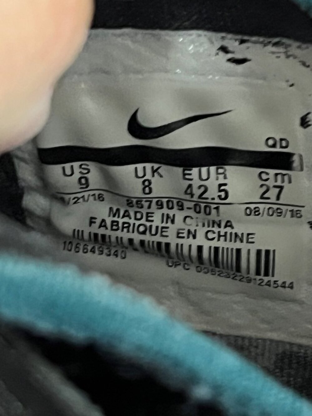 Nike Air Huarache Run Ultra Black Teal Athletic Sneakers Men's 9 US 8 UK 42.5 EU - Picture 5 of 9